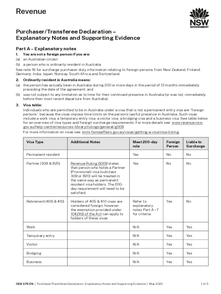 PurchaserTransferee Declaration Explanatory Notes and Supporting Evidence Purchaser; Transferee; Declaration; Explanatory; Notes  Form