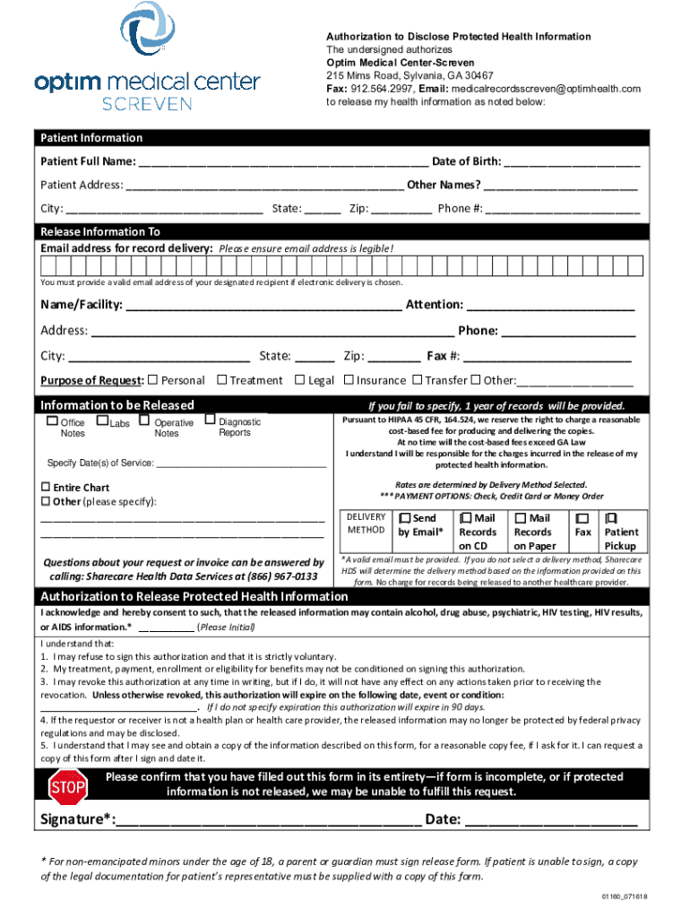  Medical Record Release Form Easy to Modify and Download 2018-2024