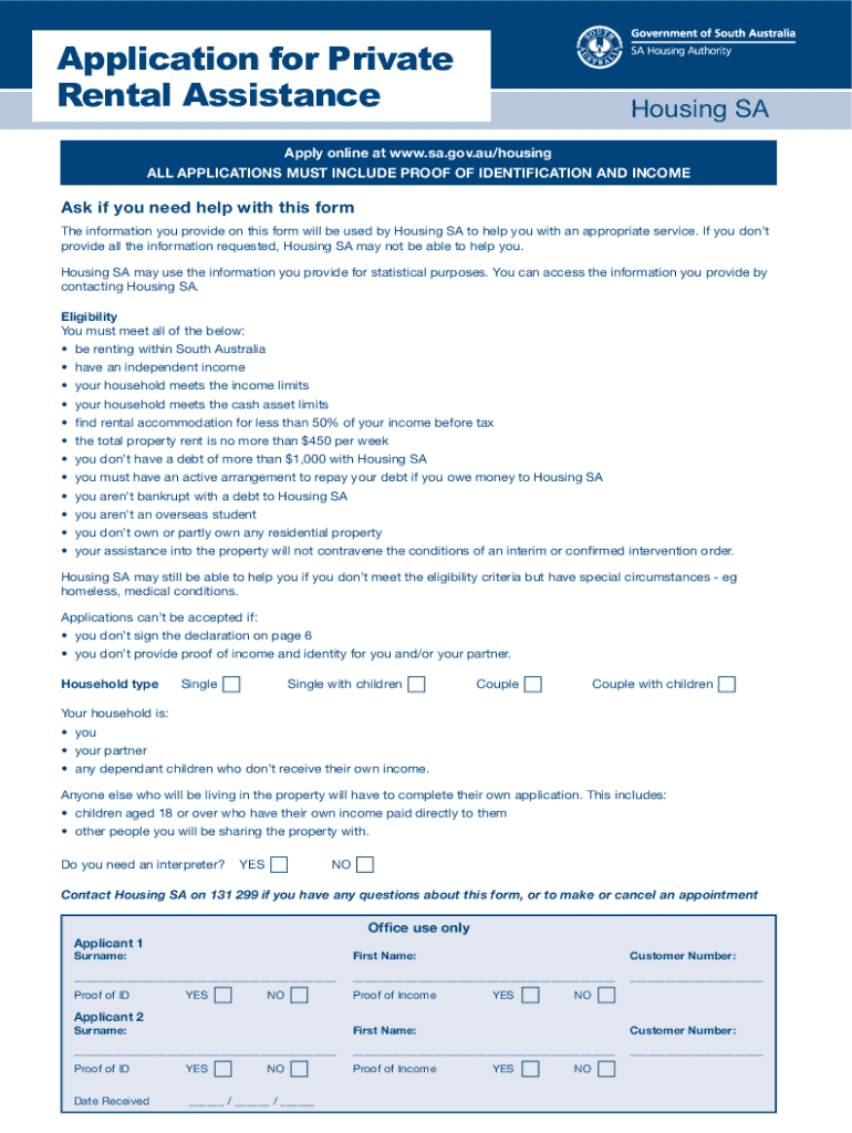 Application for Private Rental Assistance Use This Form to Apply for Private Rental Assistance