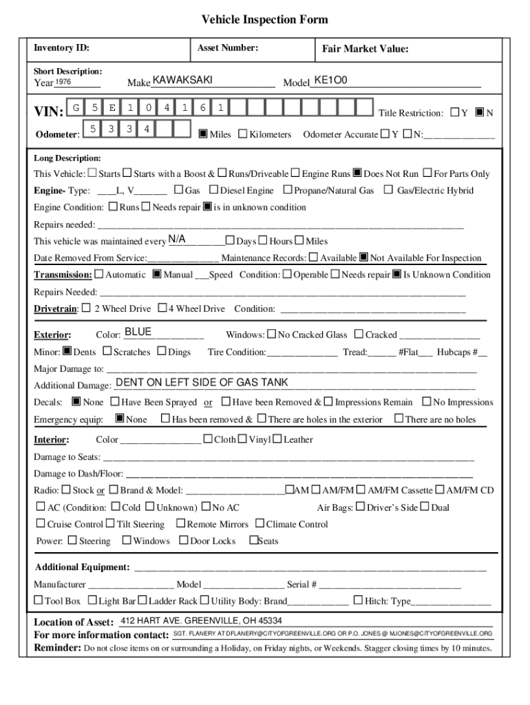 Vehicle Inspection Form Templates Business Templates