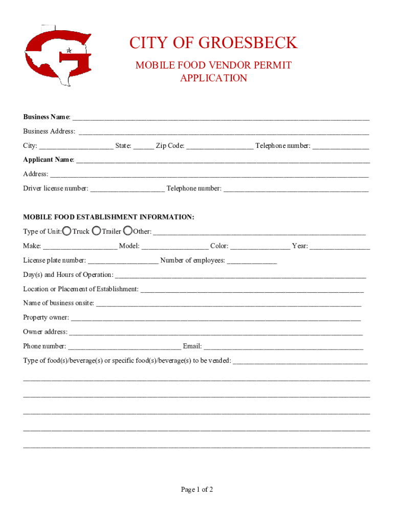 Mobile Food Vendor Permit  Form