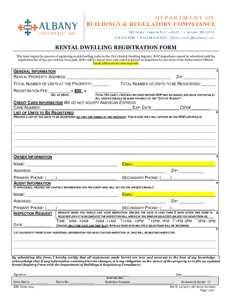 Www Albanyny GovRental Dwelling Registry FormRENTAL DWELLING REGISTRATION FORM Albany, NY