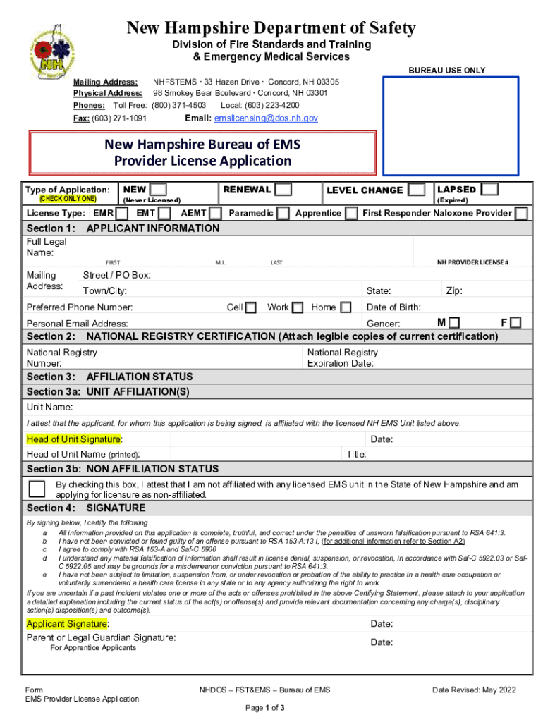 Www Nh GovsafetydivisionsNew Hampshire Department of Safety  Form