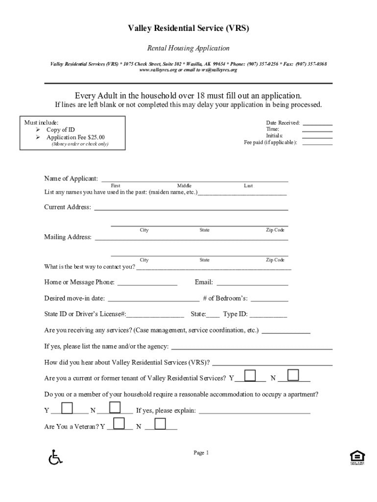 Fillable Online Valley Residential Service VRS Fax Email  Form