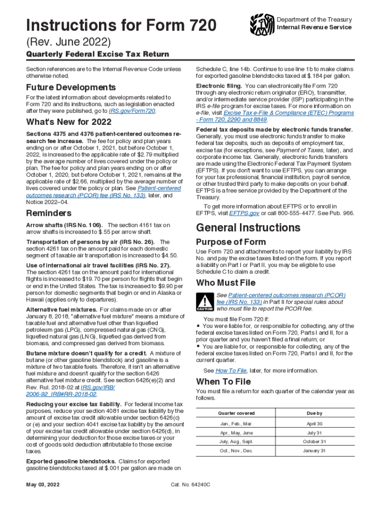  Instructions for Form 720 Rev June Instructions for Form 720, Quarterly Federal Excise Tax Return 2022