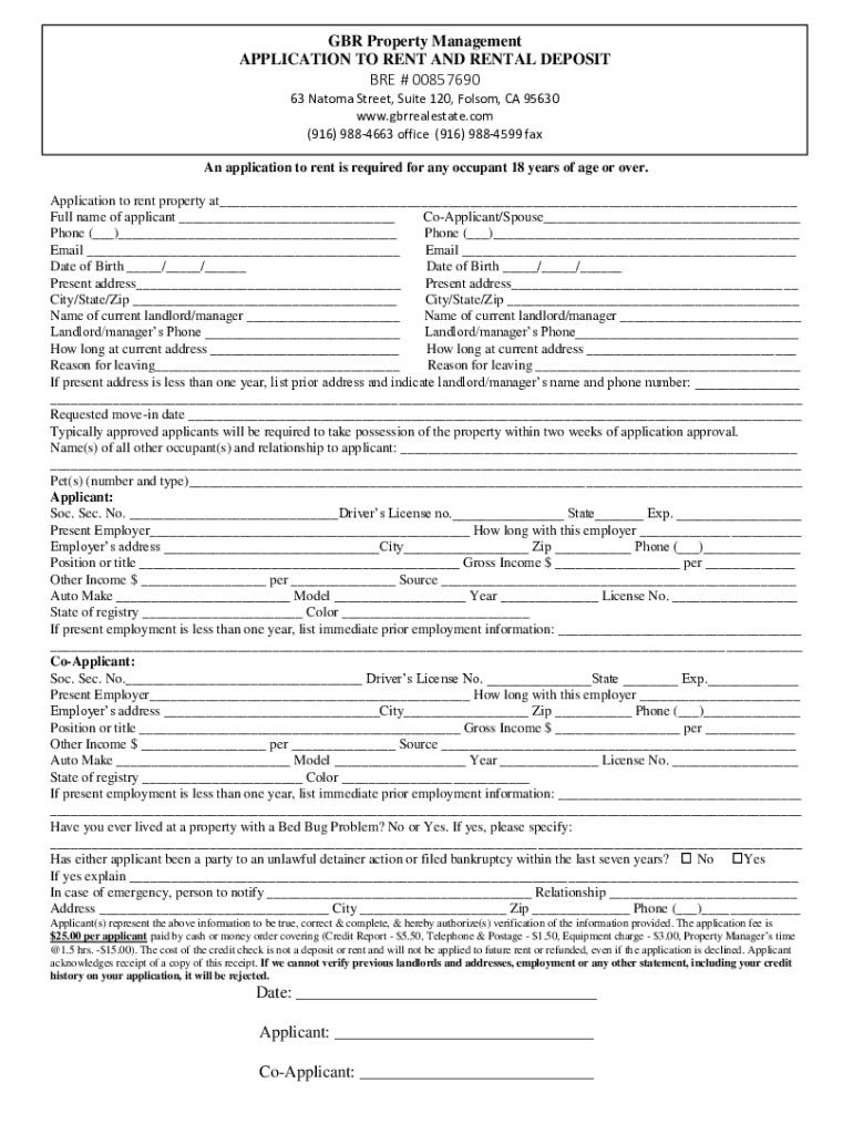  Application to Rent and Rental Deposit Fill and Sign 2019-2024
