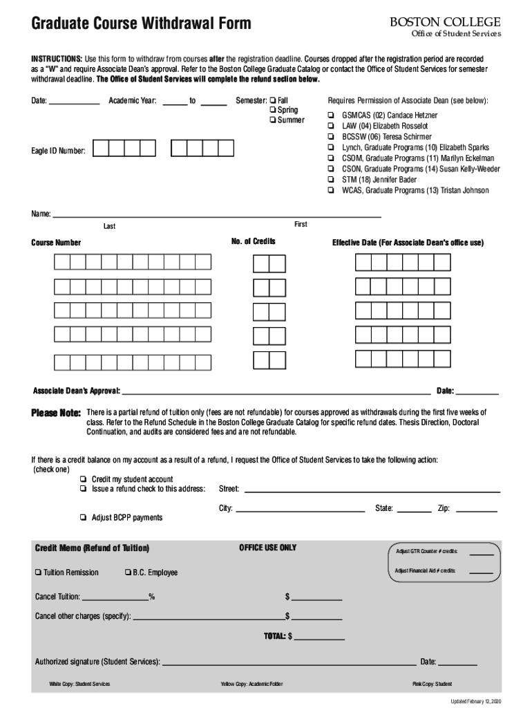 Graduate Course Withdrawal Form BOSTON COLLEGE Office of Student Services