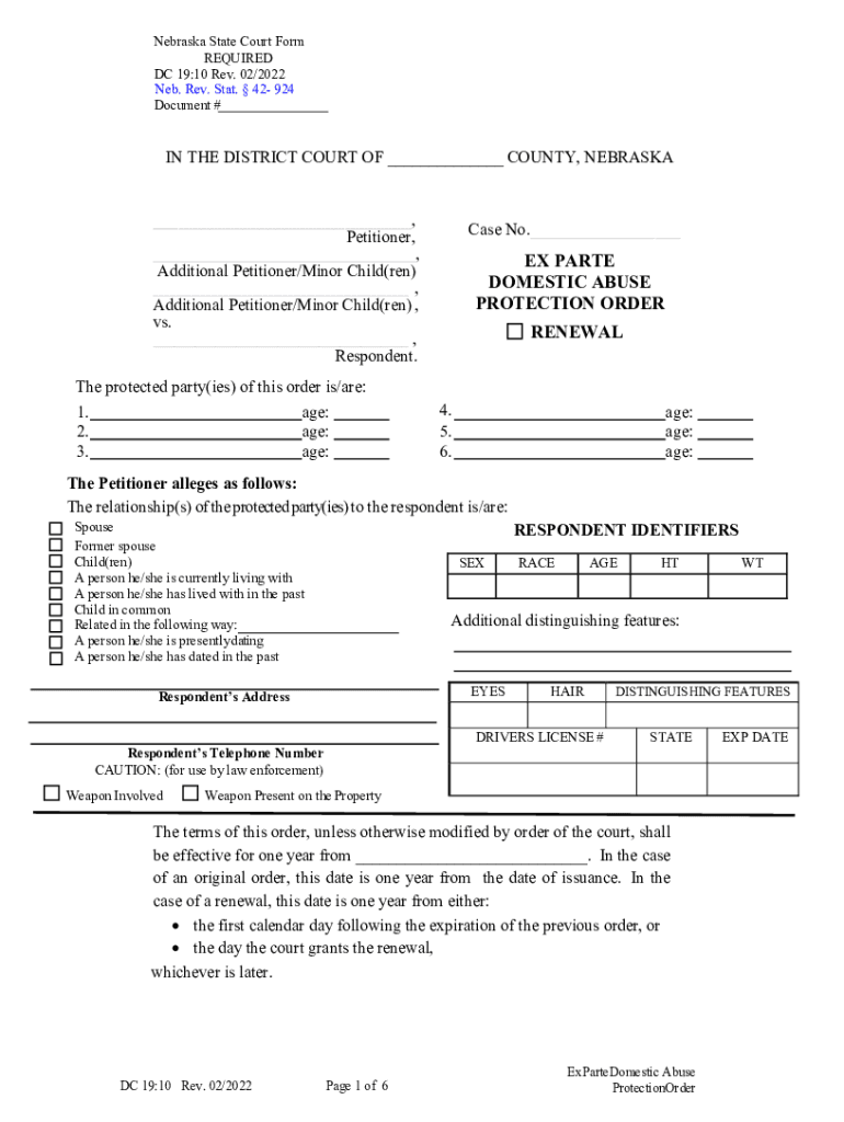 Nebraska State Court Form REQUIRED DC 1910 Rev 0