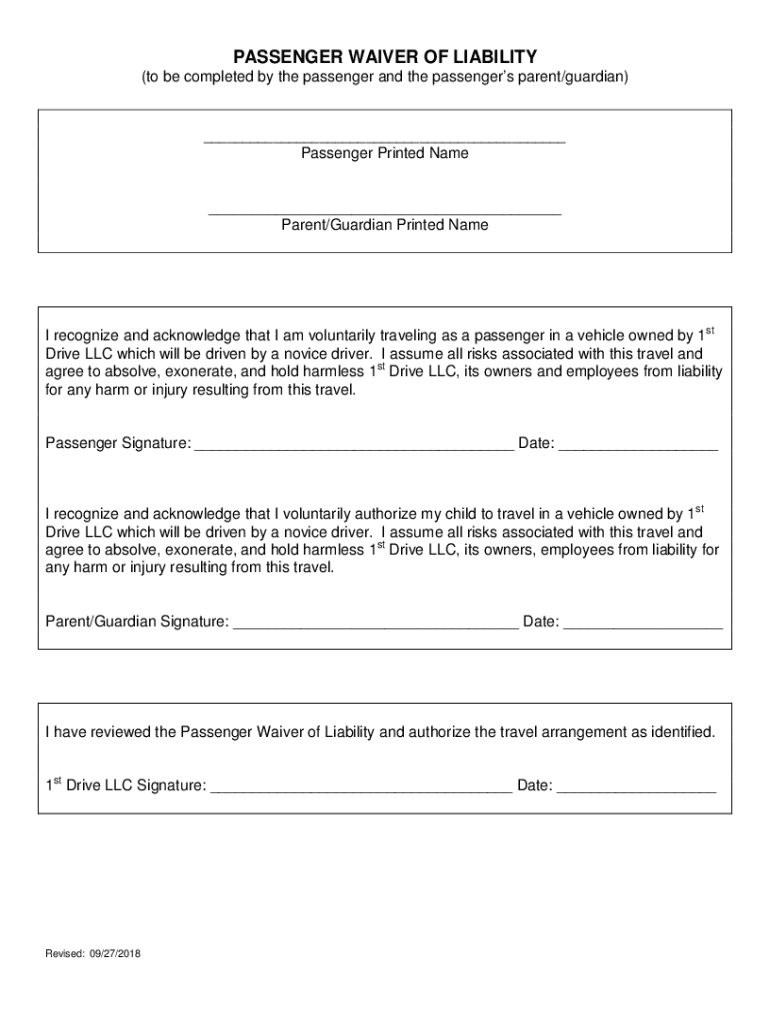 Www Formsbirds Compassenger Waiver FormPassenger Waiver Form 3 Templates in PDF, Word, Excel