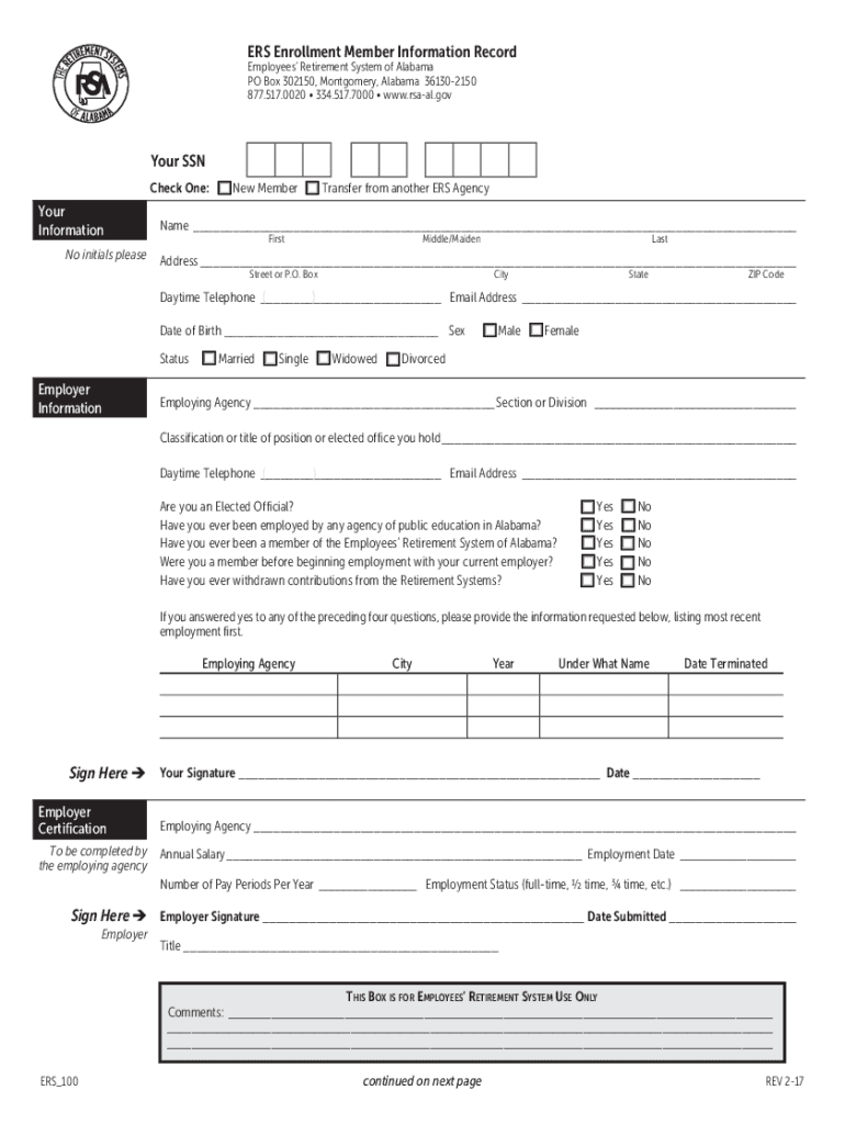 Ers 100 Form Fillable Alabama US Legal Forms