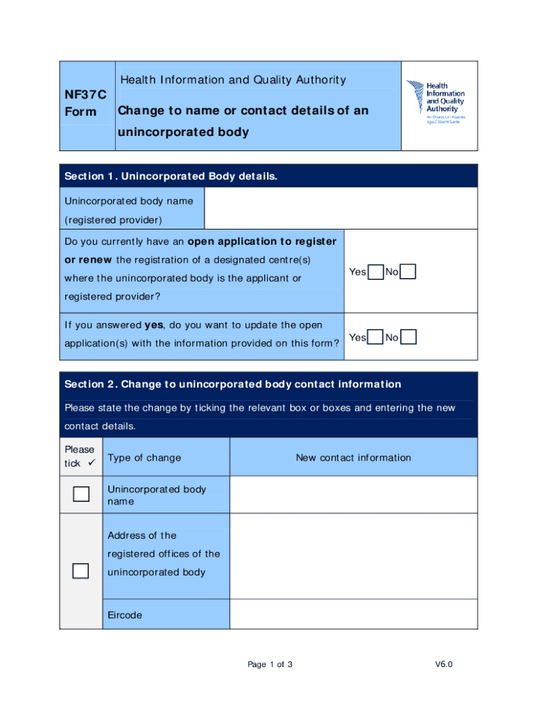 NF37C Change to Name or Contact Details of an Unincorporated Body Notification Form