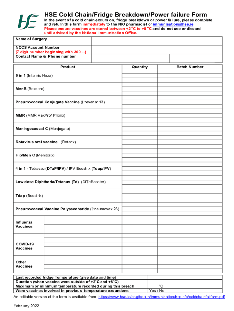 PDF HSE Cold ChainFridge BreakdownPower Failure Form