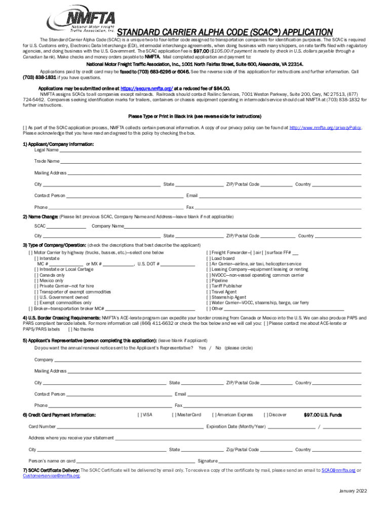 National Motor Freight Traffic Association Scac  Form