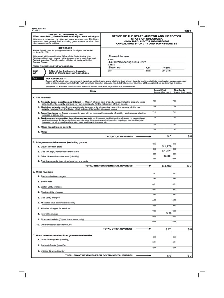 S a and I 2644 Oklahoma State Auditor &amp;amp; Inspector  Form