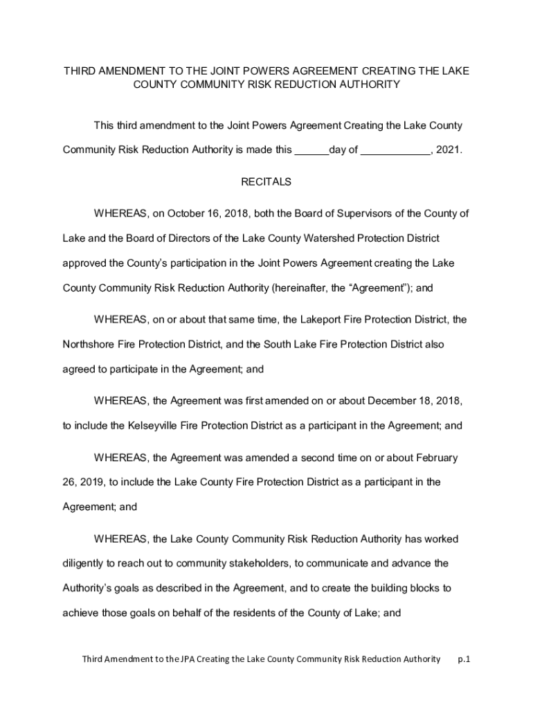 AMENDMENT of JOINT POWERS AGREEMENT Sample ClausesLaw  Form