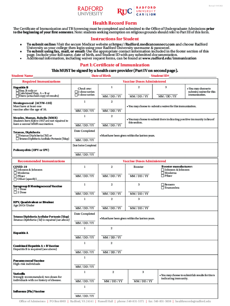 CERTIFICATE of IMMUNIZATION Name Birth Date Immunizations Refused  Form