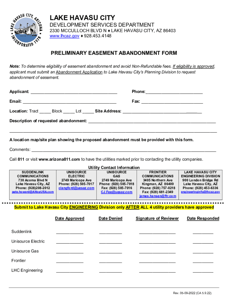 PRELIMINARY EASEMENT ABANDONMENT FORM