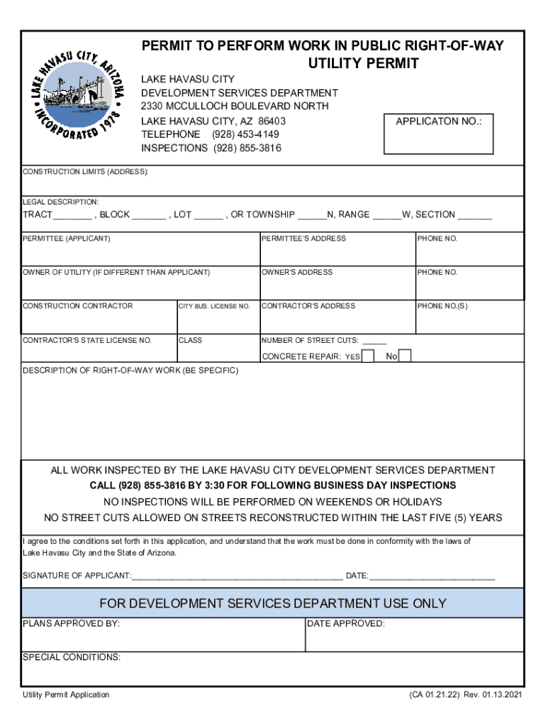 Lake Havasu City Arizona Building Department Permits  Form