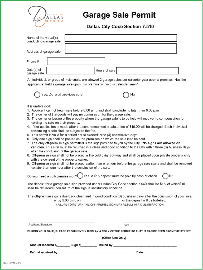  Dallascityhall ComdepartmentscodecomplianceGarage Sale Permit Application Department of Code Dallas 2022-2024