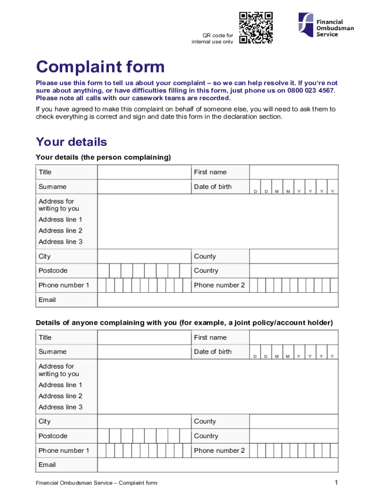 Financial Ombudsman Service Complaint Form