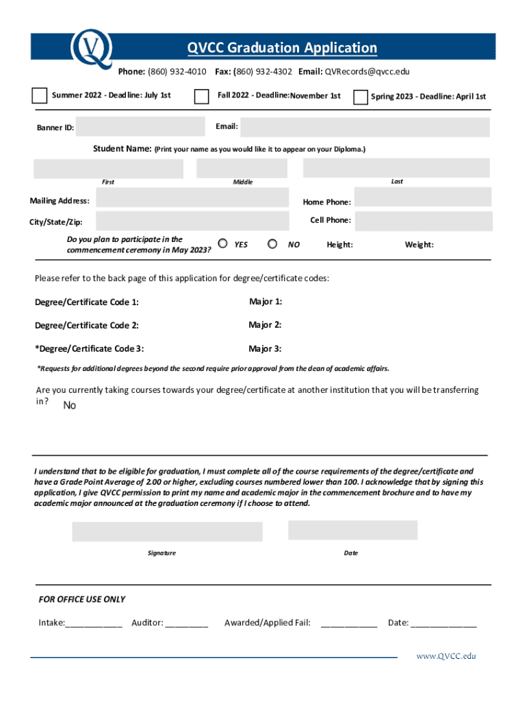 Www pdfFiller Com522716841 QVCC GraduationFillable Online QVCC Graduation Application Fax Email Print  Form
