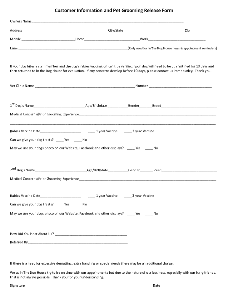 Grooming Release  Form