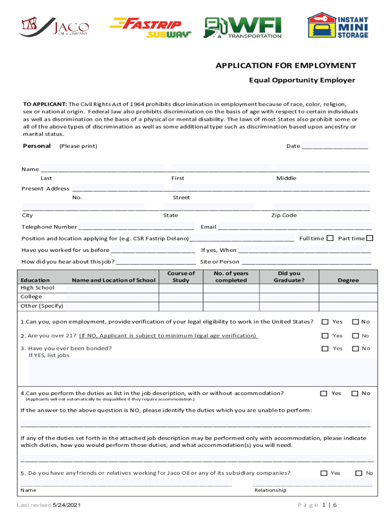 Customer Service Representative Fastrip Jaco Oil Company  Form