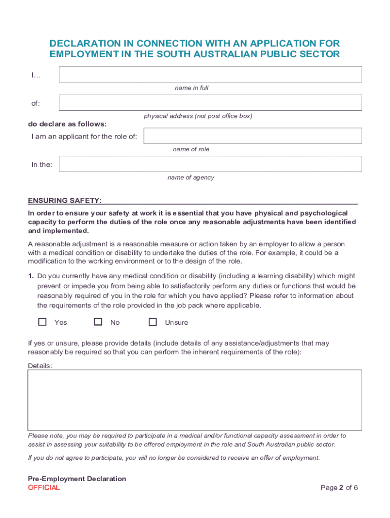 PreEmployment Declaration Recruitment Declaration  Form