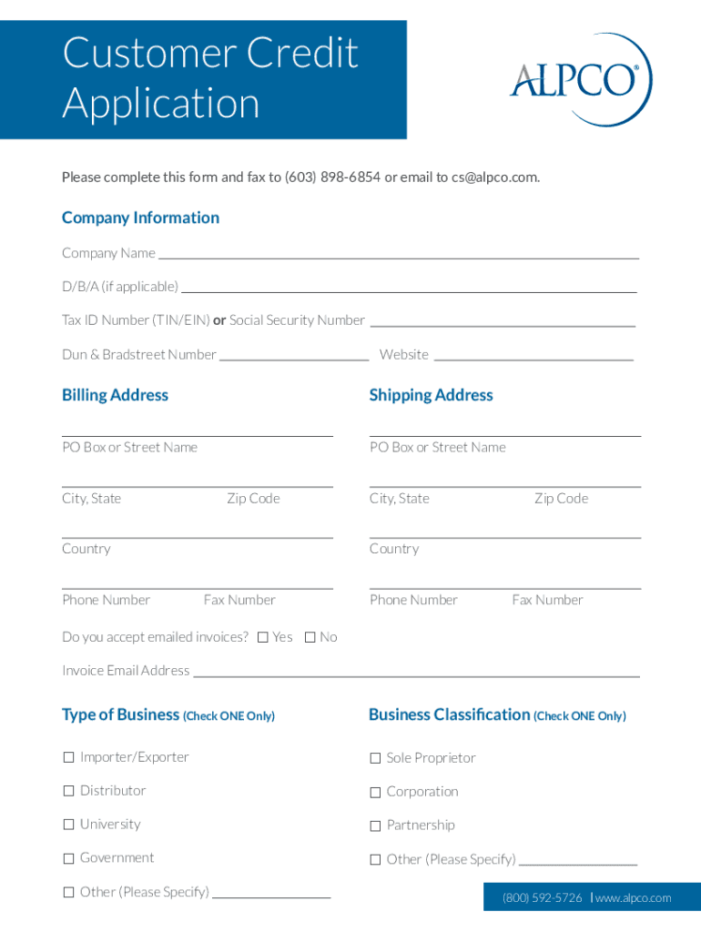 PDF Customer Credit Application ALPCO  Form