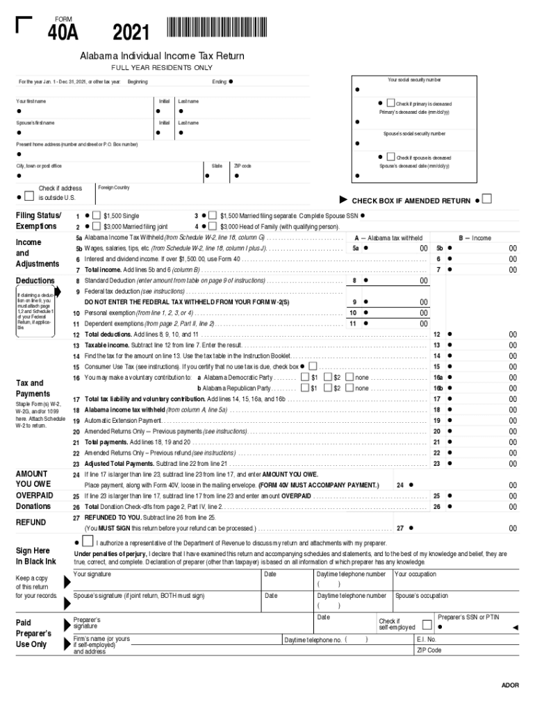  Alabama Individual Income Tax Return 2022