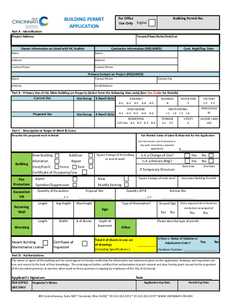  BUILDING PERMIT APPLICATION Cincinnati 2017-2024