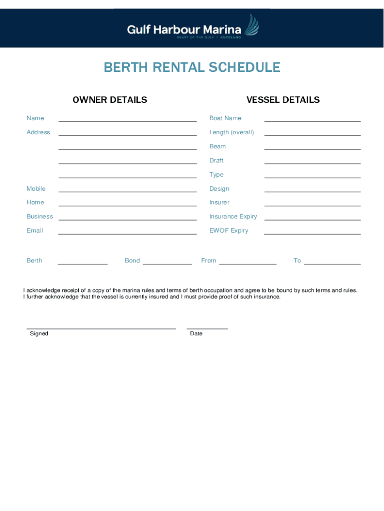  RENTAL AGREEMENT SCHEDULE 1 BERTH RENTAL TERMS &amp;amp; CONDITIONS RULES 2017-2024