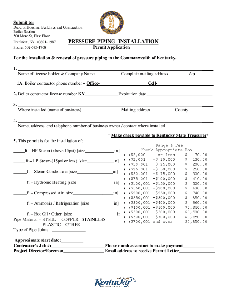 Pressure Piping Installation Application  Form