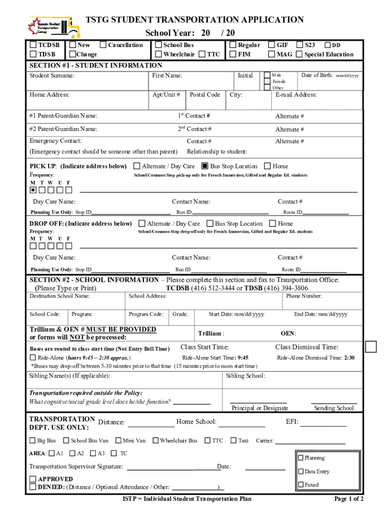  Schoolweb Tdsb on CaPortalskinggeorgeoldTSTG STUDENT TRANSPORTATION APPLICATION School Year 20 20 2020-2024