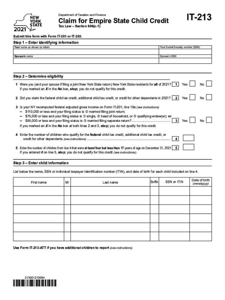 Www Tax Ny GovpitadsEnhanced Form it 213, Claim for Empire State Child Credit