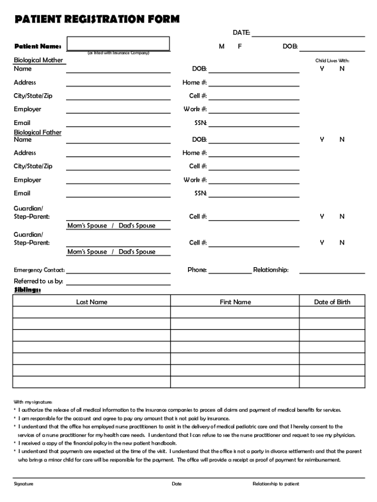 REGISTRATION FORM Section I Patient Information Date Section II