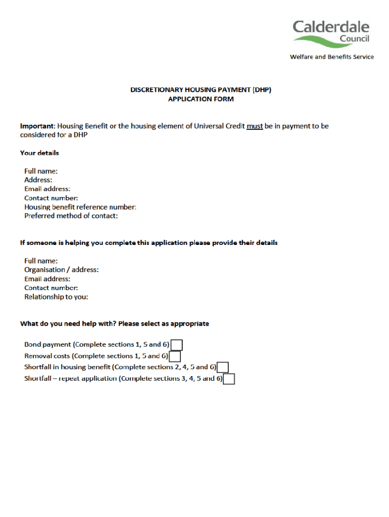 Discretionary Housing Payment Application Form with Privacy Notice DPA2018 Benefits