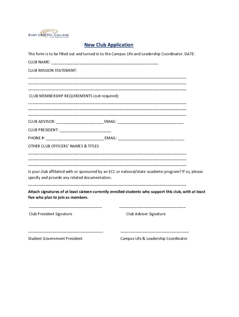 New Club Application Form