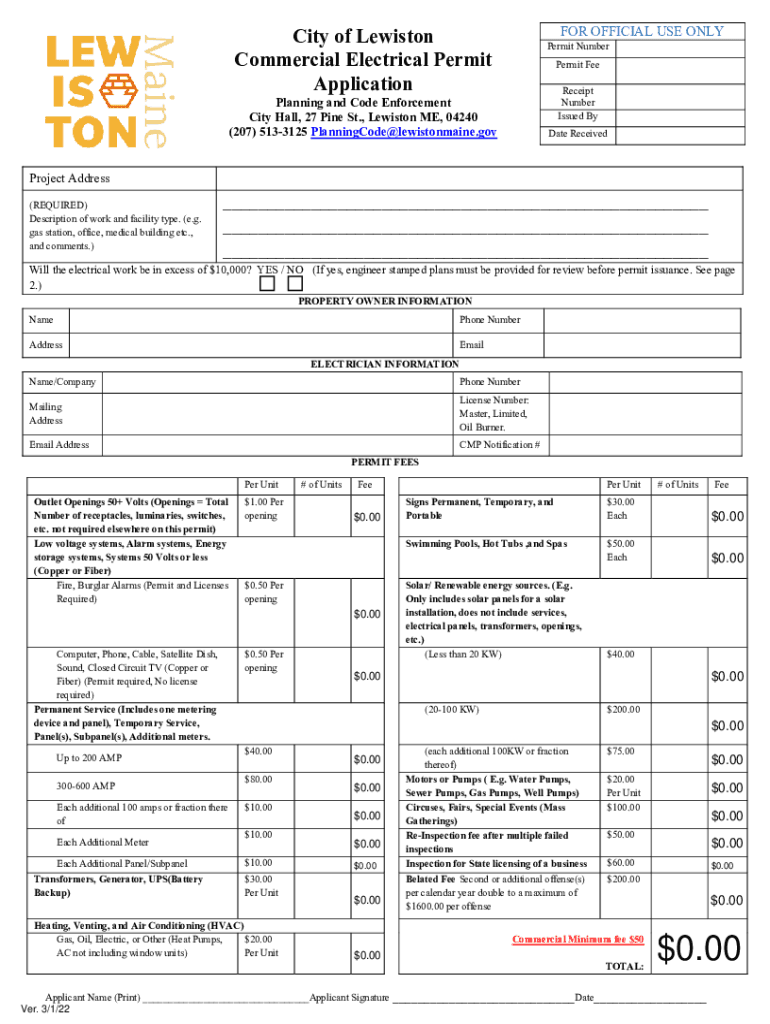  City of Lewiston Commercial Electrical Permit Application 2022