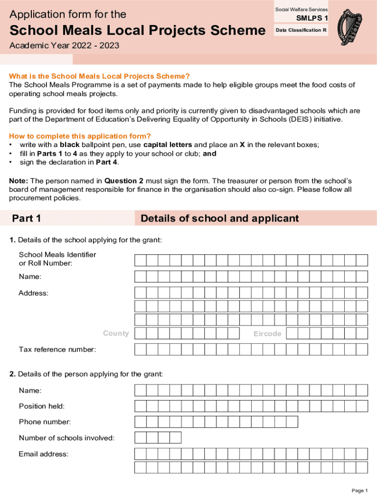 School Meals Projects Scheme  Form