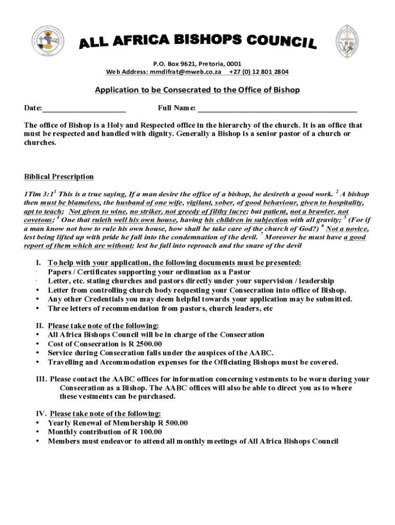 Application to Be Consecrated to the Office of Bishop AABC 2014-2024