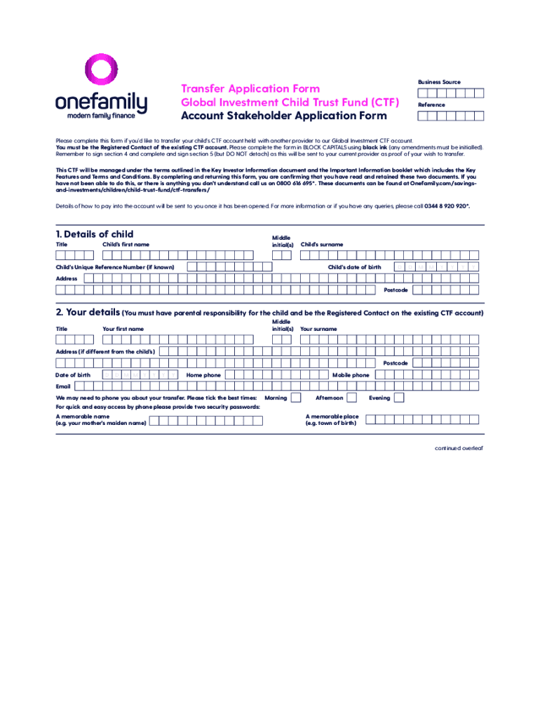 Www Onefamily ComassetsconsumerBusiness Source Transfer Application Form Global Investment