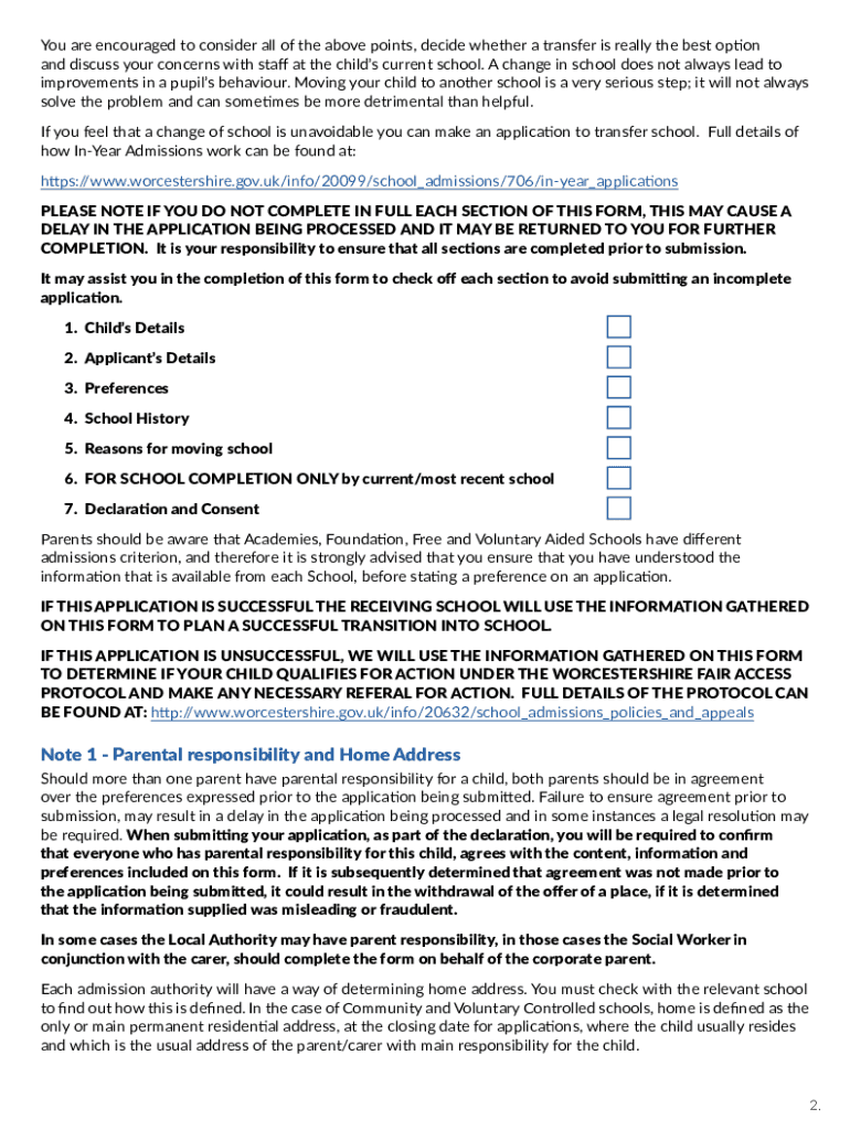  School Admission Transfer Application 2021-2024