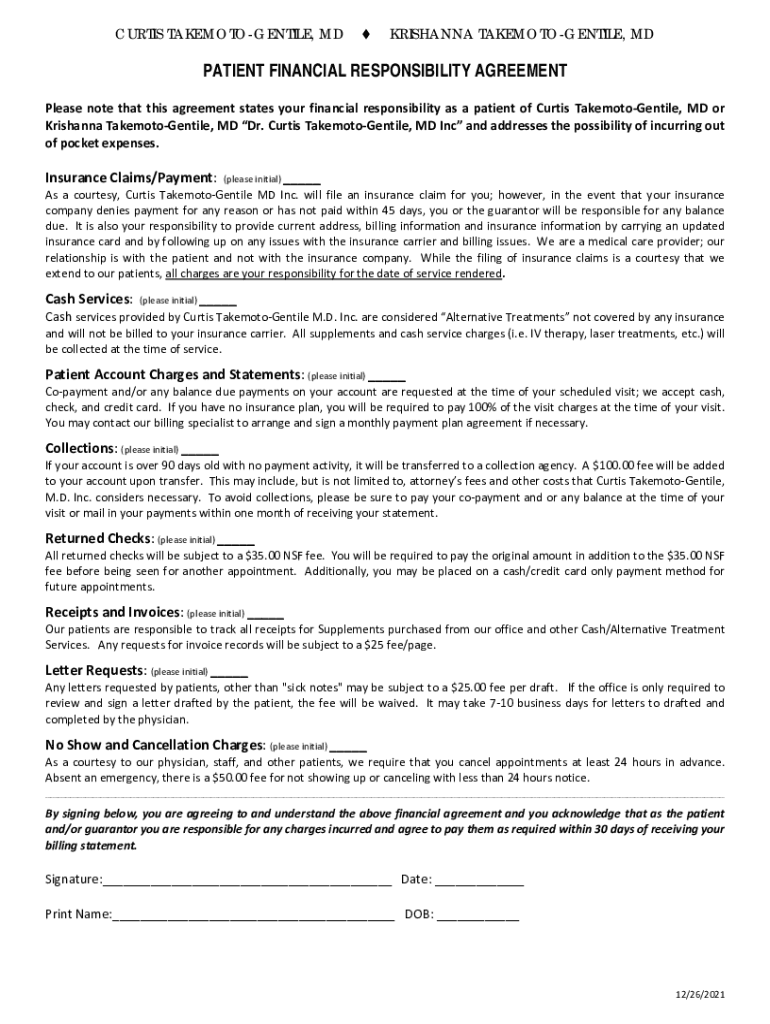 Patient Financial Responsibility Agreement 1  Form