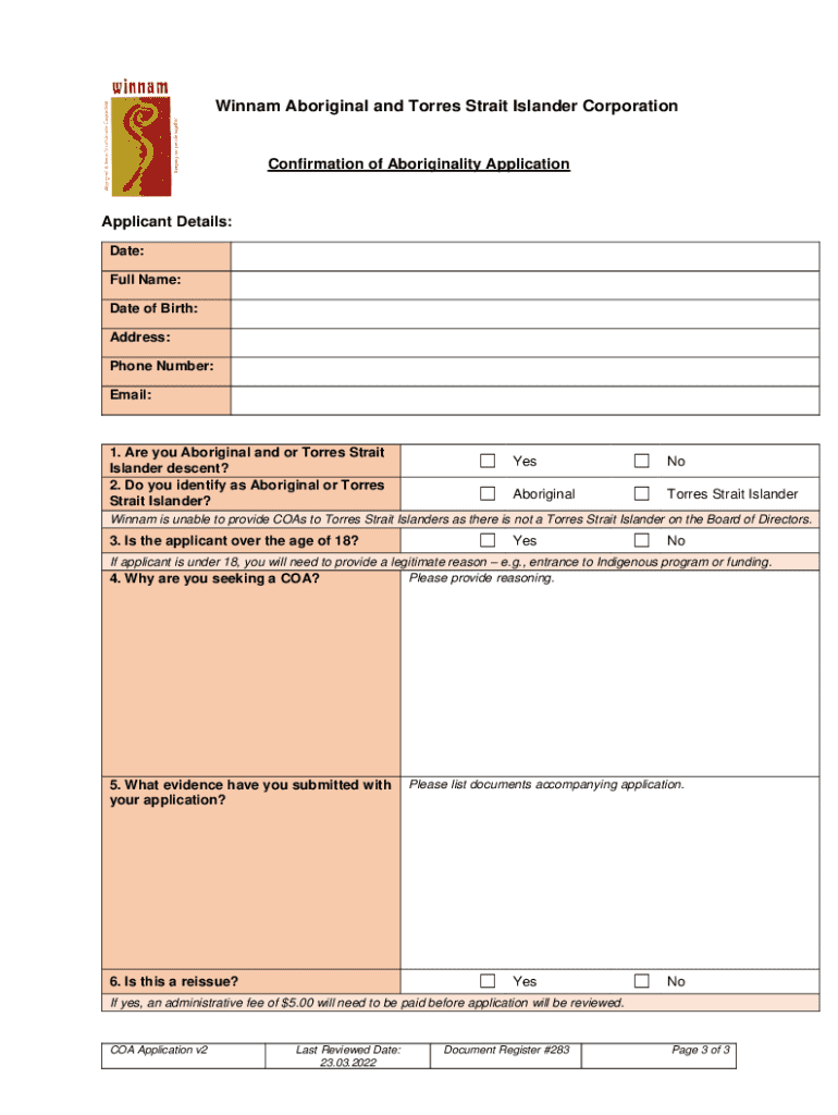 Confirmation of Identity Verification for Aboriginal AndCONFIRMATION of ABORIGINALITY APPLICATION FORMCONFIRMATION of ABORIGINAL