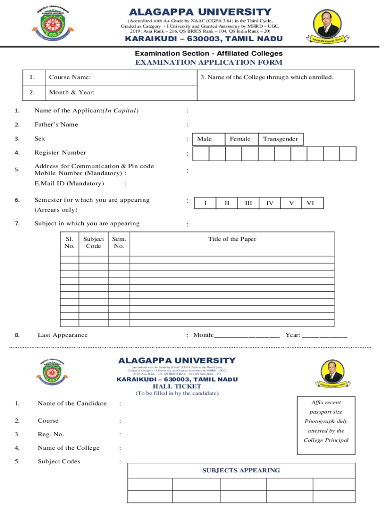 ALAGAPPA UNIVERSITY Accredited with a Grade by NAAC CGPA3 64 in  Form