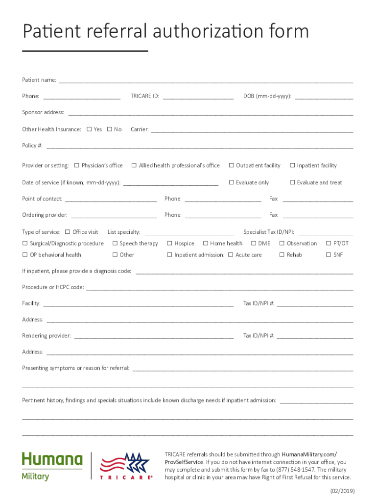  Patient Referral Authorization Form 2019-2024