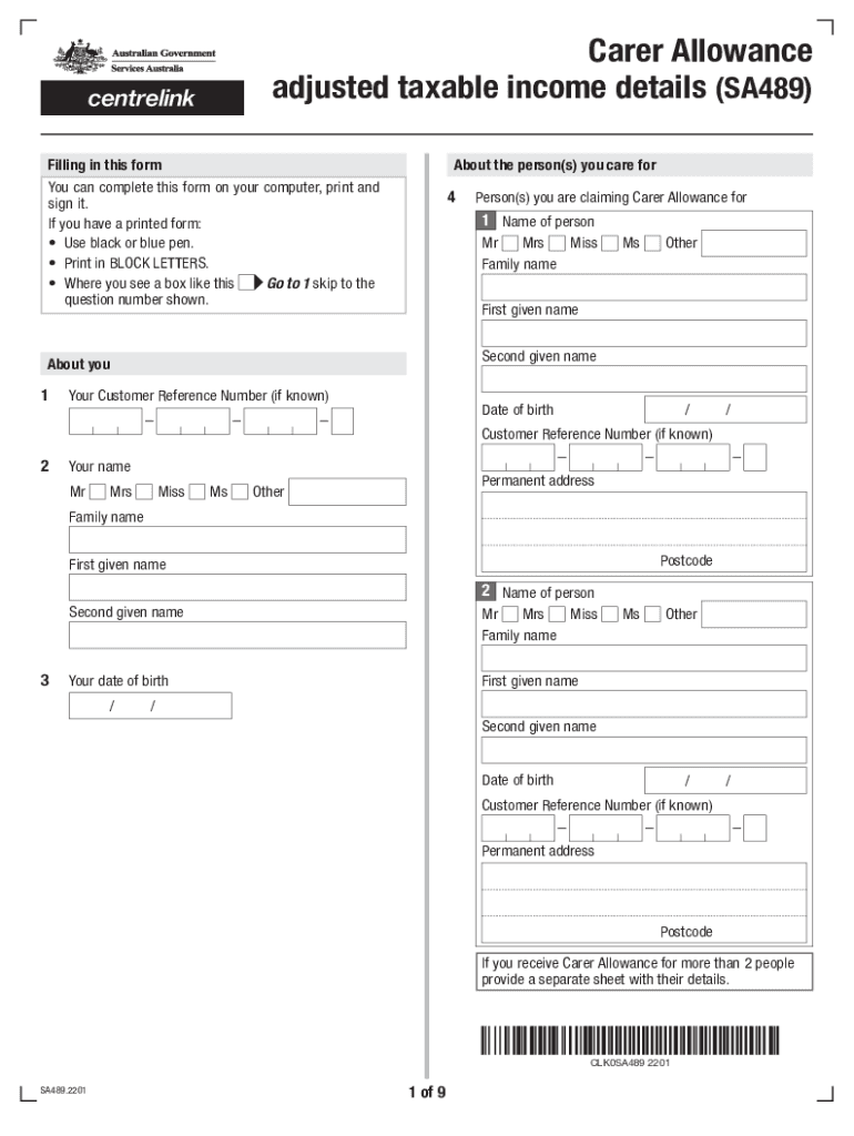  Australia Carer Allowance Income 2022-2024