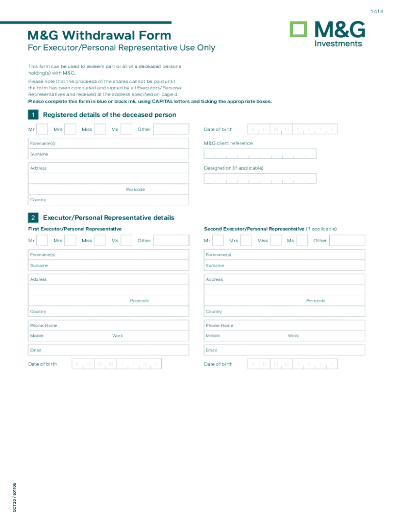  Www Mandg Comdaminvestments1 of 4 M&amp;amp;G Withdrawal Form DM&amp;amp;G F or ExecutorPersonal 2020-2024