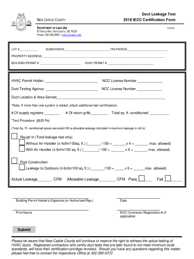 Www Nelsoncounty Va Govwp ContentuploadsDuct Leakage Certification Form Nelsoncounty Va Gov